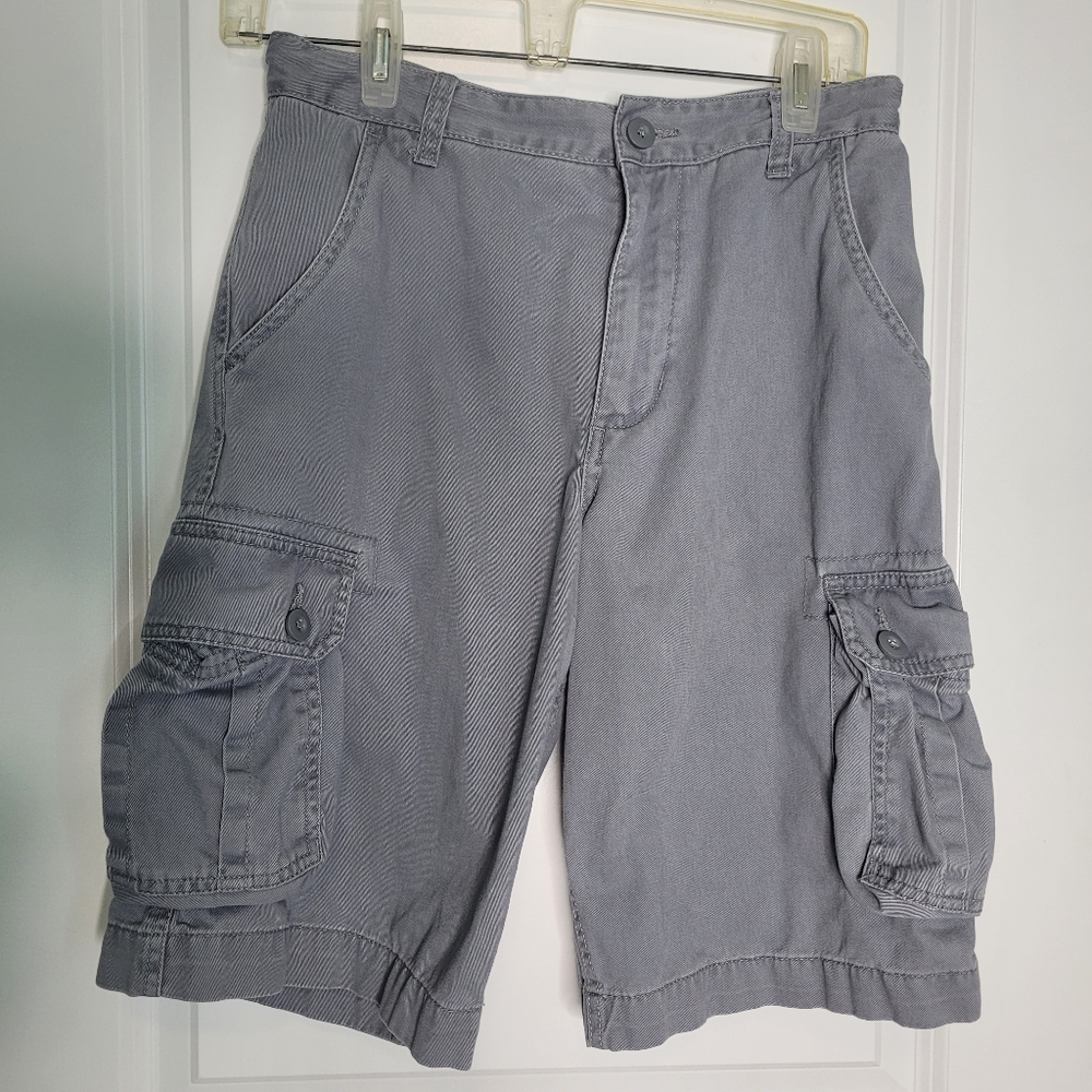 Faded Glory Boys Cargo Shorts Size 16 Gray Adjustable Waist Cotton